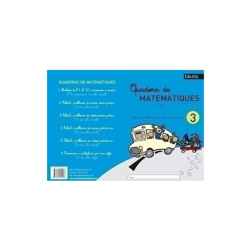 MAT.Nº3-CAT-CUADERNO REBOST (CAT) MATEMATIQUES 3 precio por 5 unidades