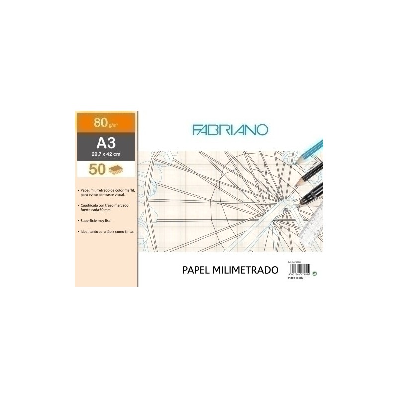 F74233281-BLOC DIBUJO FABRIANO MILIMETRADO A3 80g precio por 1 unidades