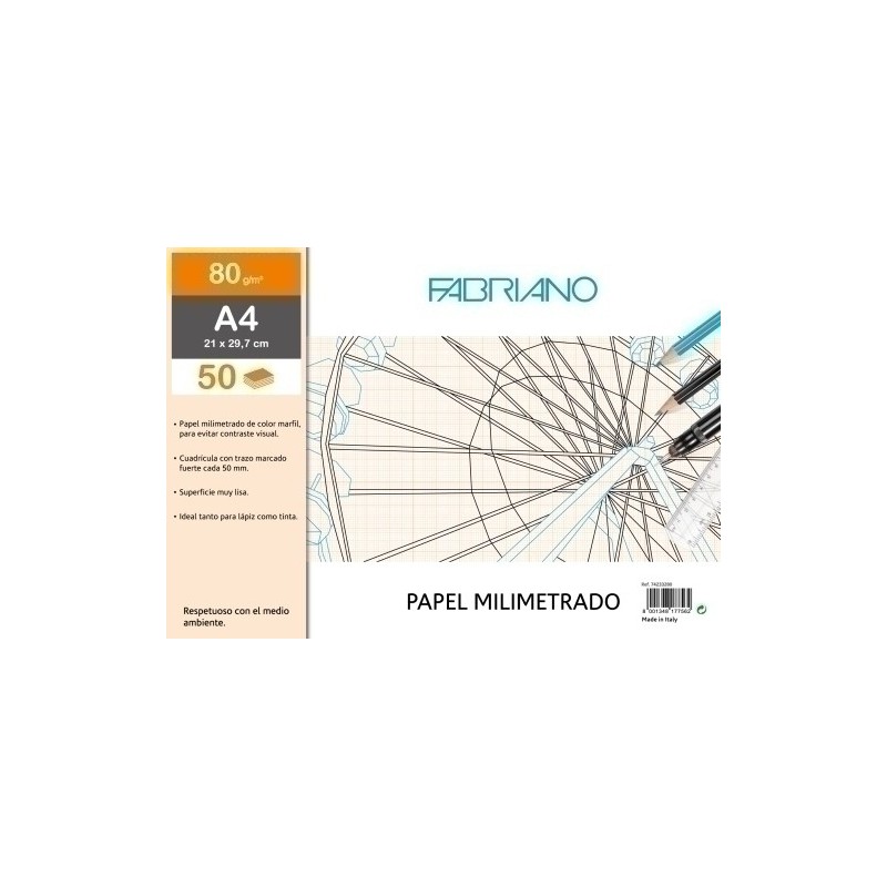 F74233280-BLOC DIBUJO FABRIANO MILIMETRADO A4 80g precio por 1 unidades