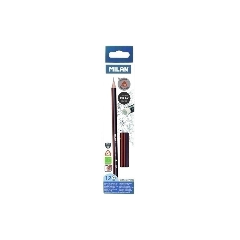 0712370312-LAPIZ GRAFITO MILAN con GOMA HB precio por 12 unidades