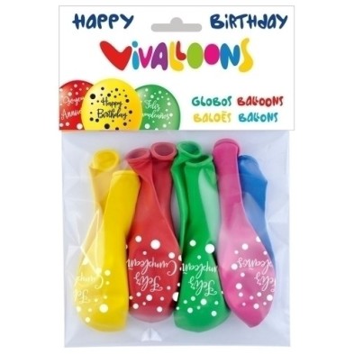 26031-GLOBO FELIZ CUMPLEAÑOS BOLSA DE 8 precio por 1 unidades