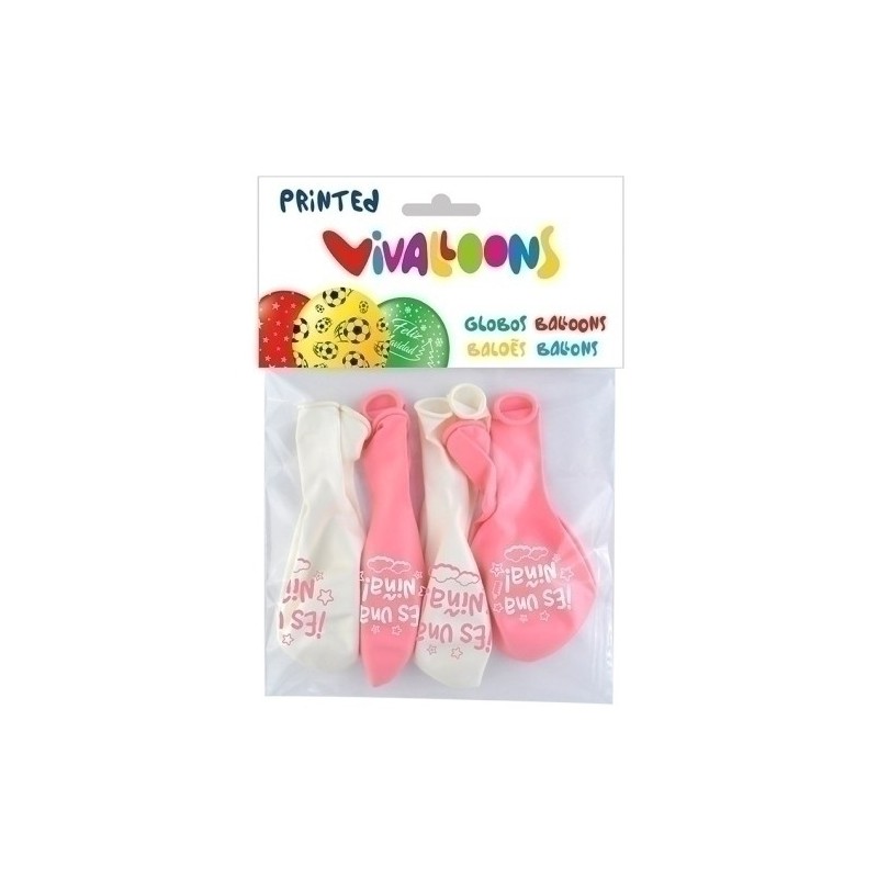 26102-GLOBO ROSAS ES UNA NIÑA BOLSA DE 8 precio por 1 unidades