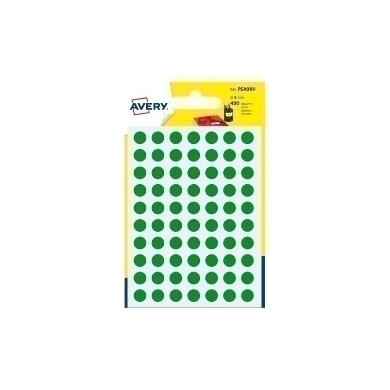 PSA08V-GOMETS AVERY Bl.7h REDONDOS Ø 8 VERDE precio por 10 unidades