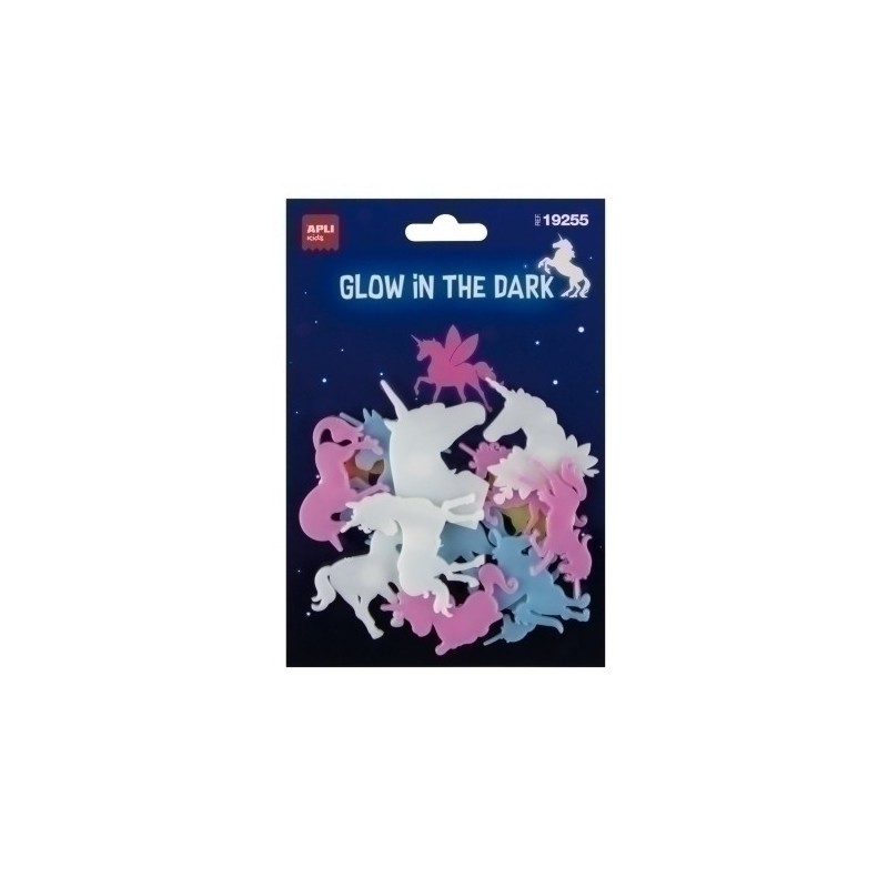 19255-PEGATINAS APLI LUMINISC. UNICORNIO B/12 precio por 5 unidades
