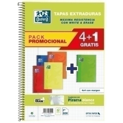 400122761-BLOCK OXF.SCH.EXTRA Fº 80h CD.4 PK.4+1 precio por 1 unidades