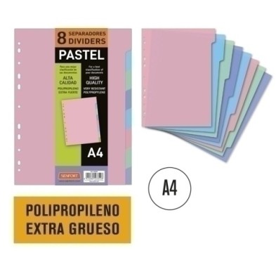 302025-SEPARADORES SENFORT PP PASTEL A4 precio por 10 unidades