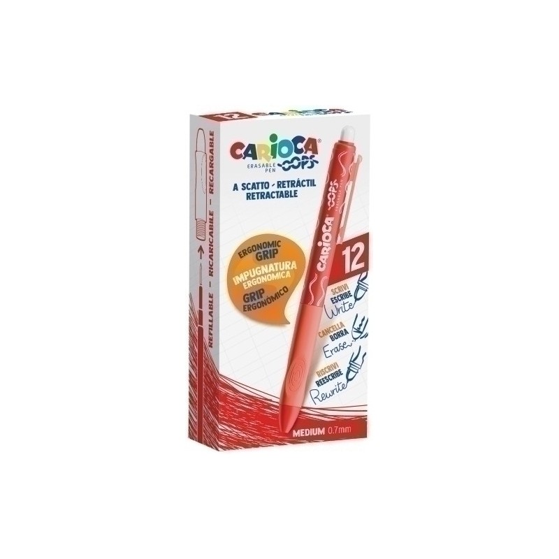 43043/03-BOLIGRAFO CARIOCA OOPS RET. BORRABLE ROJ precio por 12 unidades