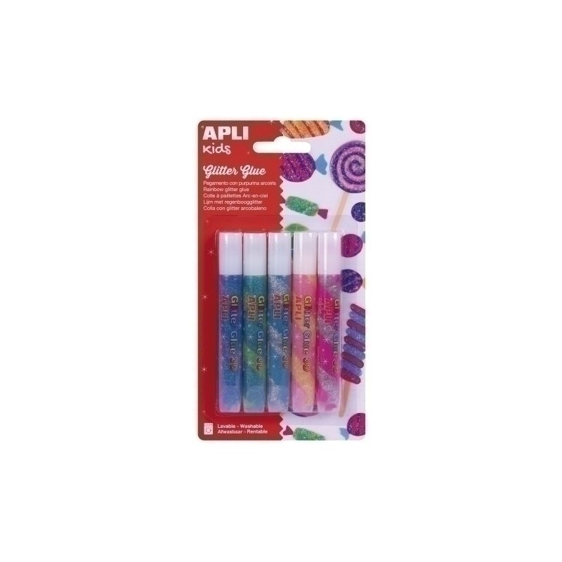 17611-COLA GLITTER APLI ARCOIRIS 3D 5 UDS precio por 1 unidades