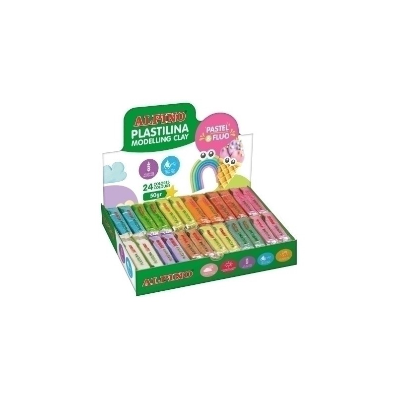 DP000925-PLASTILINA ALP. PASTEL/FLUOR C.24 SURT. precio por 6 unidades
