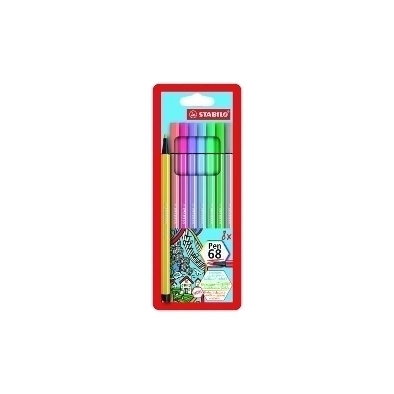 68/8-01-ROTUL.STABILO PEN 68 CAJA PLASTICO de 8 precio por 1 unidades