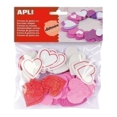 13283-GOMA EVA APLI F.ADH.PURP.CORAZONES B/52 precio por 5 unidades