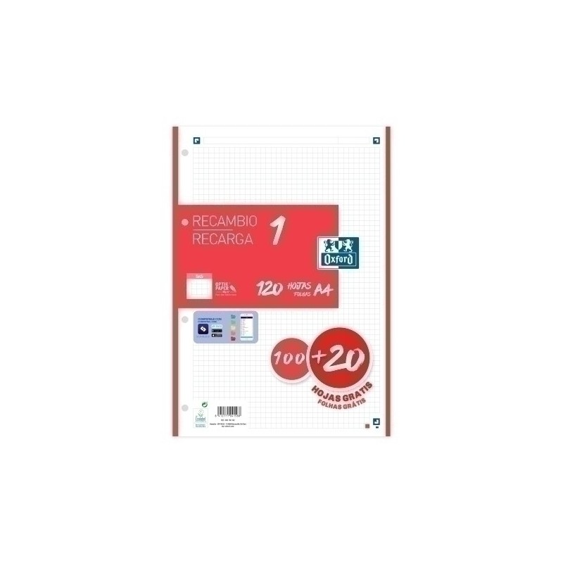 400158162-RECAMBIO OXF. A4 100h 4 TAL. CD.5 ROJO precio por 1 unidades