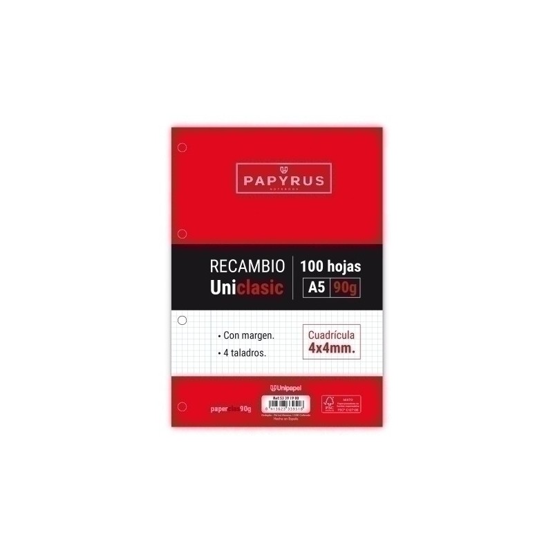 53391900-RECAMBIO PAPYRUS A5 100h 4 TAL.CD.4 C/M precio por 48 unidades