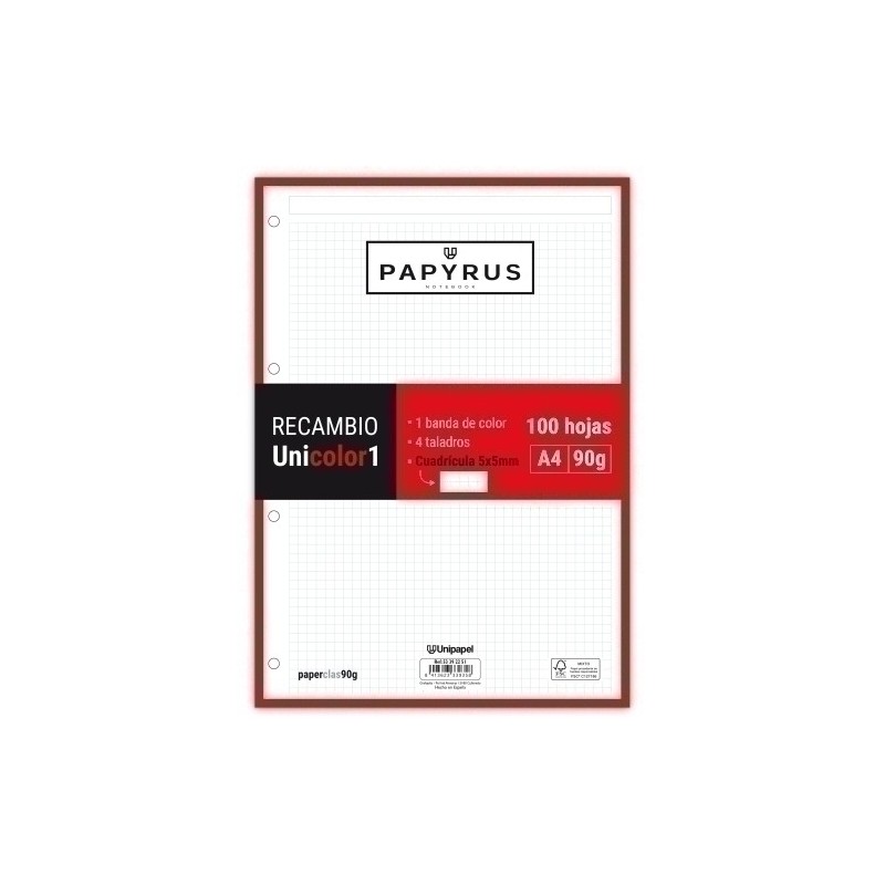 53392251-RECAMBIO PAPYRUS A4 100h 4 TAL.CD.5 ROJ precio por 24 unidades