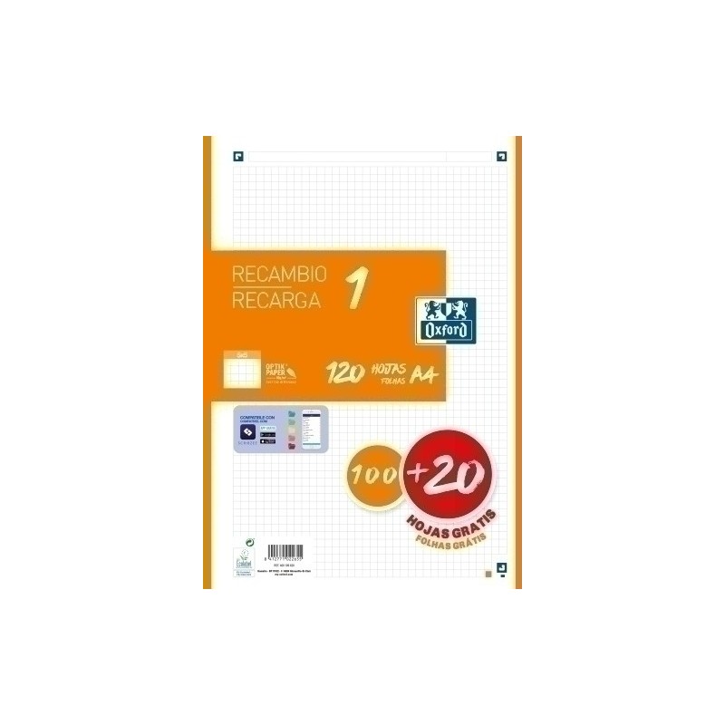 400158163-RECAMBIO OXF. A4 120h 4 TAL. CD.5 NARANJ precio por 1 unidades