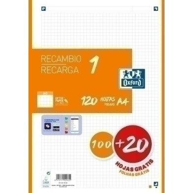 400158163-RECAMBIO OXF. A4 120h 4 TAL. CD.5 NARANJ precio por 1 unidades
