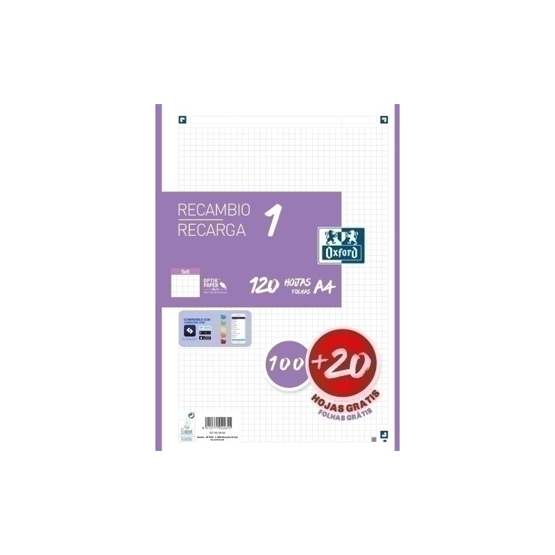 400158164-RECAMBIO OXF. A4 120h 4 TAL. CD.5 LILA precio por 1 unidades