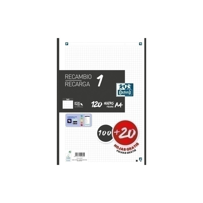 400158165-RECAMBIO OXF. A4 120h 4 TAL. CD.5 NEGRO precio por 1 unidades