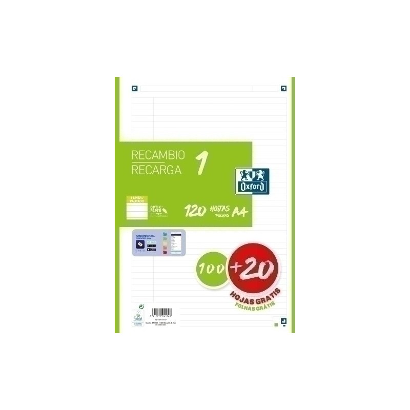 400158167-RECAMBIO OXF. A4 120h 4 TAL. HZT.VERDE precio por 1 unidades