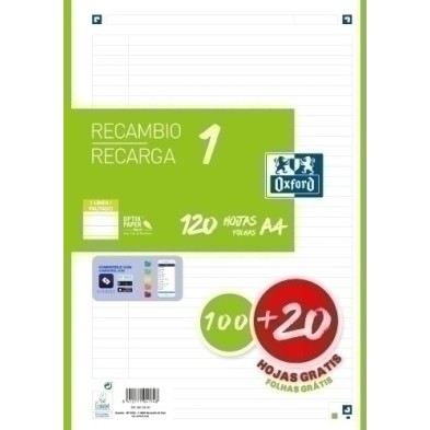 400158167-RECAMBIO OXF. A4 120h 4 TAL. HZT.VERDE precio por 1 unidades