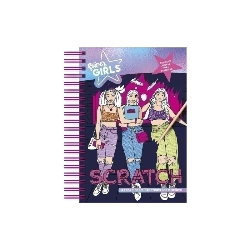 SGL009-LIBRO SUPER GIRLS NEON SCRATCH ART precio por 1 unidades