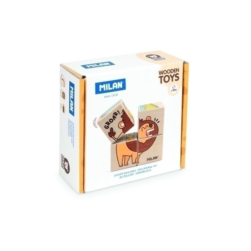 660530-JUEGO ED.MILAN MADERA CUBOS WILD SAFARI precio por 1 unidades