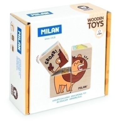 660530-JUEGO ED.MILAN MADERA CUBOS WILD SAFARI precio por 1 unidades