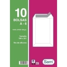 PQ.10  A6-BOLSA SAM 184x261 BLANCO 100g PAQ.10 precio por 25 unidades