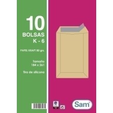 PQ.10  K6-BOLSA SAM 184x261 KRAFT 80g PAQ.10 precio por 25 unidades