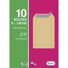 PQ.10  K.108100-BOLSA SAM 260x360 KRAFT 90g PAQ.10 precio por 25 unidades