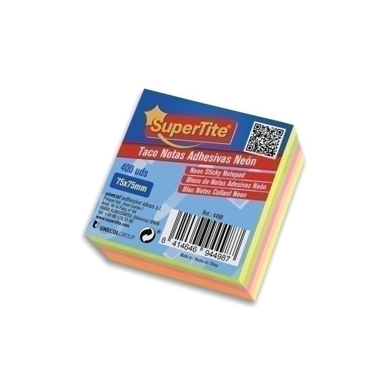 4498-TACO NOTAS SUPERTITE 75x75 NEON 400 uds precio por 6 unidades