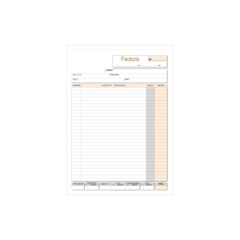 T-43-TALONARIO FACTURAS Fº NATURAL LOAN precio por 10 unidades