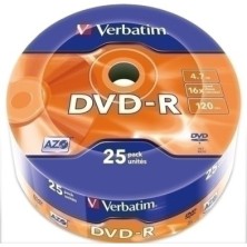 43522-DVD -R VERBATIM 4.7GB 16x SPINDLE 25 precio por 1 unidades