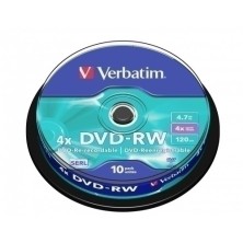 43552-DVD -RW VERBATIM 4.7GB 4x SPINDLE 10 precio por 1 unidades