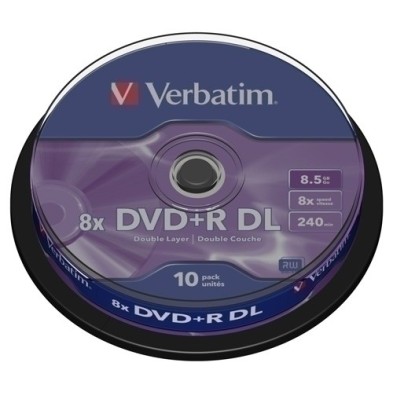 43666-DVD +R VERBATIM 8.5GB 8x SPINDLE 10 precio por 1 unidades