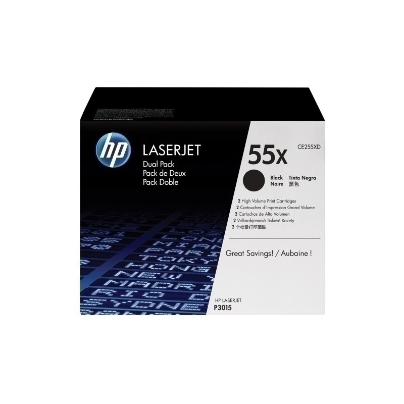 CE255XD-TONER HP CE255XD Nº55X NEGRO PACK 2 UD. precio por 1 unidades