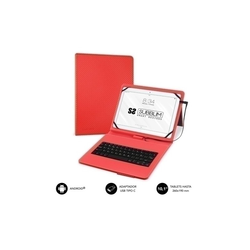 SUB-KT1-USB002-FUNDA TABLET SUBBLIM PRO USB 10.1" ROJO precio por 1 unidades