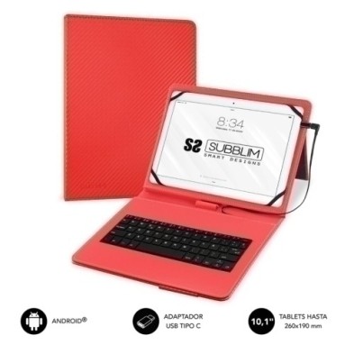SUB-KT1-USB002-FUNDA TABLET SUBBLIM PRO USB 10.1" ROJO precio por 1 unidades