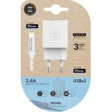 TEC2402-CARGADOR TECHONE DOBLE + CABLE USB-LIGHT precio por 1 unidades