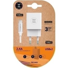 TEC2403-CARGADOR TECHONE DOBLE + CABLE USB-USB-C precio por 1 unidades