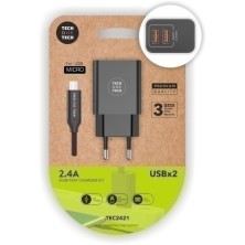 TEC2421-CARGADOR TECHONE DOBLE + CABLE MICRO-USB precio por 1 unidades