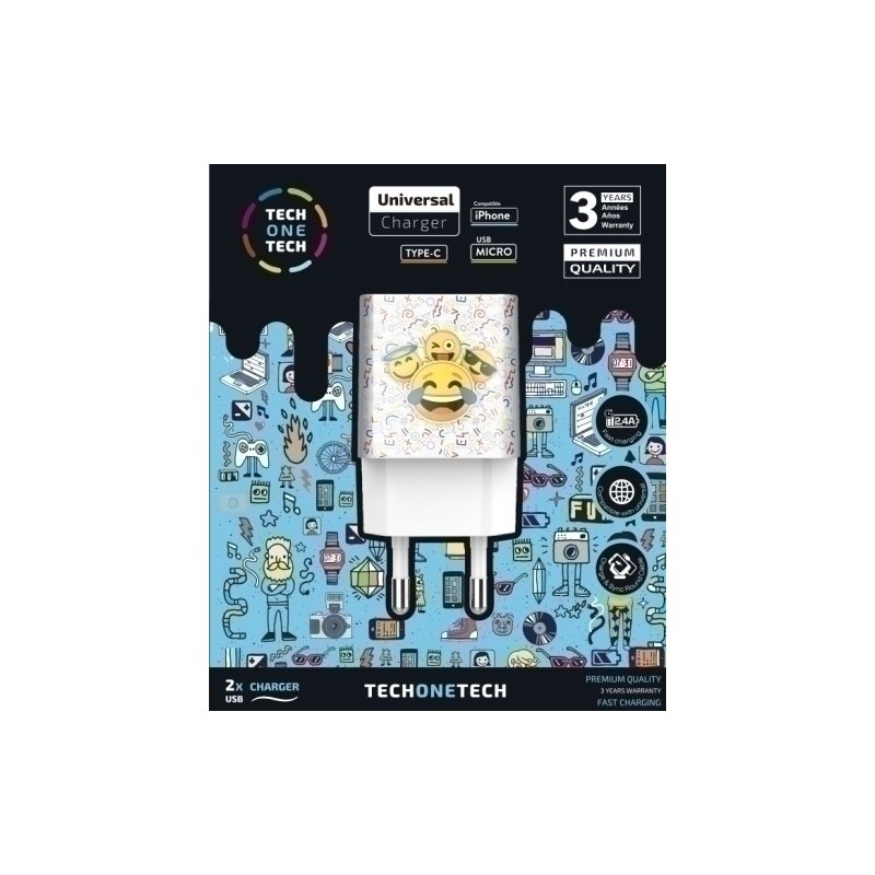 TEC2502-CARGADOR TECHONE DOBLE PARED EMOJITECH precio por 1 unidades