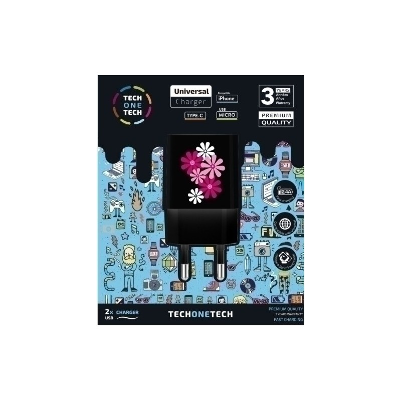 TEC2601-CARGADOR TECHONE DOBLE PARED BLACK FOWER precio por 1 unidades