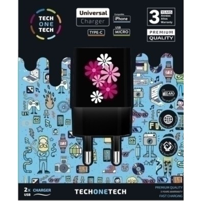 TEC2601-CARGADOR TECHONE DOBLE PARED BLACK FOWER precio por 1 unidades