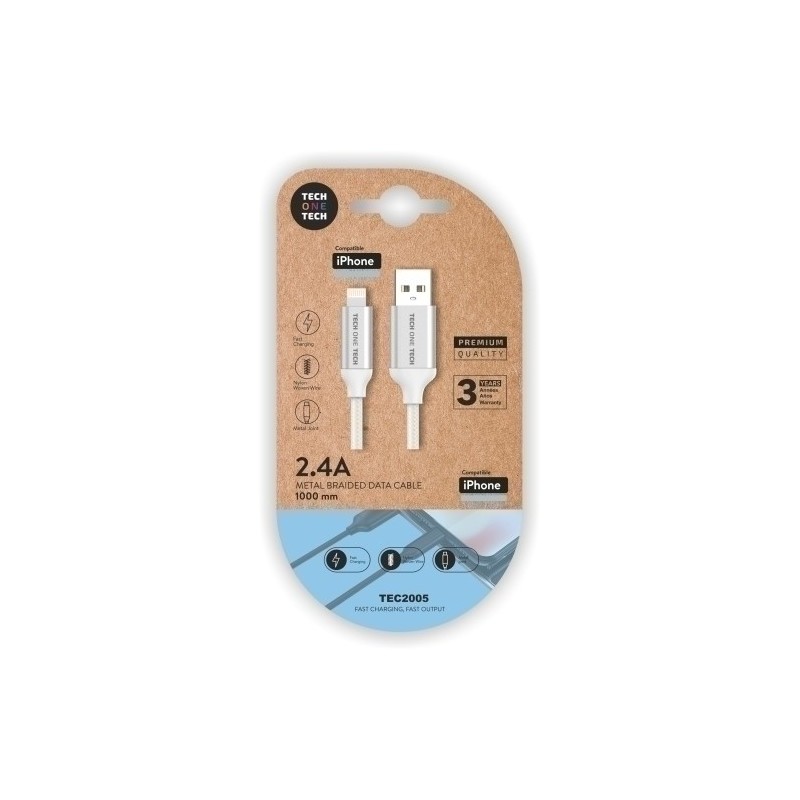 TEC2005-CABLE TECHONE USB-LIGHTNING BLANCO 1 m. precio por 1 unidades
