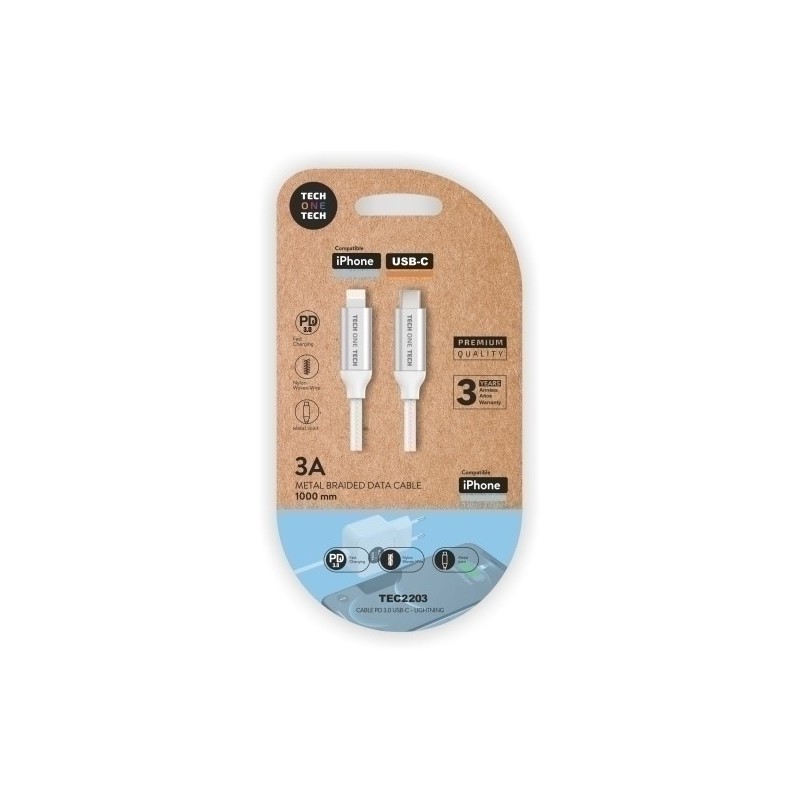 TEC2203-CABLE TECHONE USB-C-LIGHTNING BLANCO 1 m precio por 1 unidades
