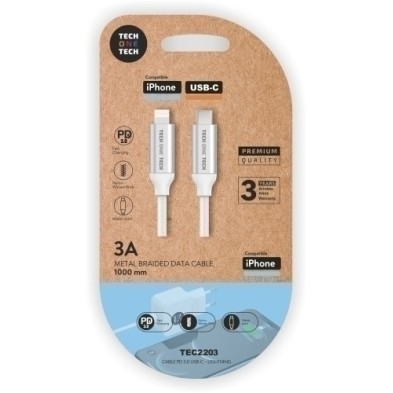 TEC2203-CABLE TECHONE USB-C-LIGHTNING BLANCO 1 m precio por 1 unidades
