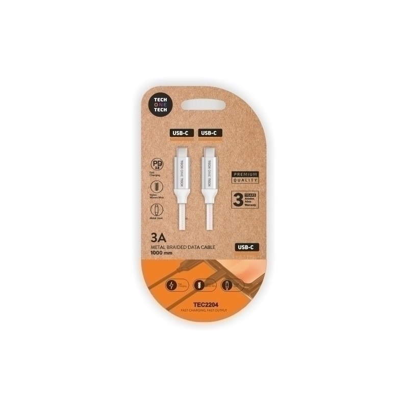 TEC2204-CABLE TECHONE USB-C-USB-C BLANCO 1 m. precio por 1 unidades