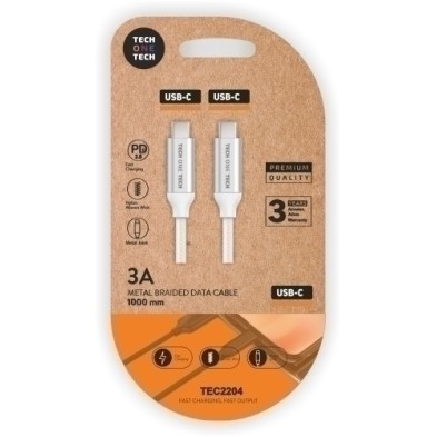 TEC2204-CABLE TECHONE USB-C-USB-C BLANCO 1 m. precio por 1 unidades