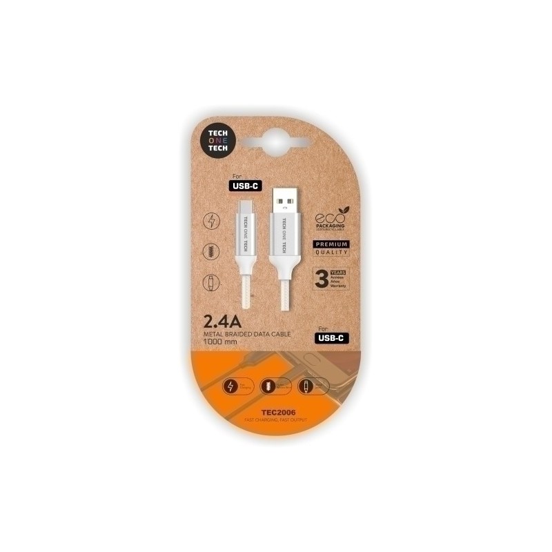 TEC2006-CABLE TECHONE USB-USB-C BLANCO 1 m. precio por 1 unidades
